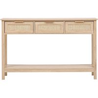 H&O Direct Rustic Wood & Rattan Console Table with 3 Drawers in Natural