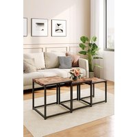 H&O Direct Industrial Style Set of 3 Square Nesting Coffee Side Tables in Brown
