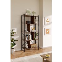 H&O Direct 4 Tier Industrial Style Bookshelf with Metal Frame in Brown