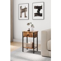 H&O Direct Industrial Side Table with Drawer & Shelf in Brown