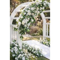 Living and Home 100x35cm Artificial Rose Peony Pom-Pom Flower Row for Wedding Arch & Aisle Decor in White | Size: 100x35 cm