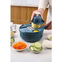 Living and Home 9-in-1 Kitchen Multifunctional Vegetable Food Slicer Chopper Cutter 6 Blades Grater with Drain Basket, Handguard in Dark Blue