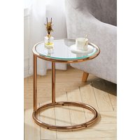 Living and Home Clear Tempered Glass Round Side Table with Metal Base in Rose Gold