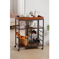 Living and Home Wooden Mobile Serving Bar Cart and Drink Storage Cart with Wine Rack & Glass Cup Holder in Walnut