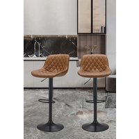 Living and Home Set of 2 PU Leather Counter Swivel Height Bar Stools for Pub Dining Room in Brown