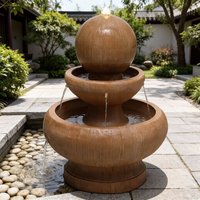 Living and Home Electric Garden Fountain Outdoor Rockery Decoration with LED Light in Brown