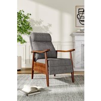 Living and Home Grey Manual Recliner with Walnut Colored Wooden Armrests