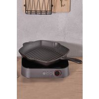Living and Home Square Cast Iron Grill Pan Frying Griddle Cookware with Pour Spouts 29.5cm D in Black