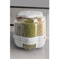 Living and Home 6-Grid 6.5L Cereal Dispenser Organizer Rotating Food Grain Storage Container for Kitchen in White