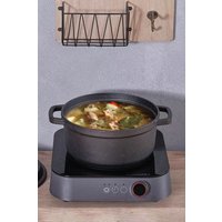 Living and Home 1L Mini Cast Iron Dutch Oven Stew Pot Induction Pan with Lid 14CM Cookware Baking Pot in Black
