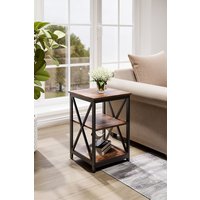 Living and Home Two Layer Vintage Wooden Square Side Table in Brown