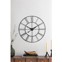 H&O Direct 60CM Dia Vintage Metal Skeleton Roman Numeral Clock in Dark Grey