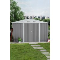 Living and Home 10 x 10 ft Grey Apex Metal Garden Storage Shed Outdoor Storage Shed with Lockable Double Door