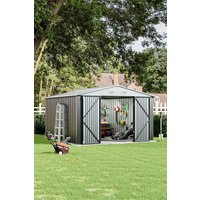 Living and Home 10×12 ft Outdoor Metal Storage Shed with Lockable Door in Grey