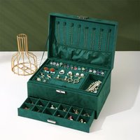 H&O Direct 3-Layer Jewelry Organizer Box Velvet Display Storage Case in Green