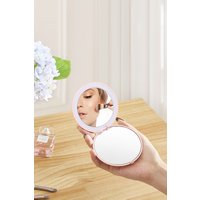 SHEONLY Portable LED Lighted Travel Makeup Mirror, Rechargeable Large 5" 1x/10x Travel Magnifying Mirror with Light in Pink