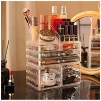 H&O Direct Plastic Makeup Storage Box with Drawer in Clear