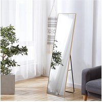 H&O Direct 37cm W x 147cm H Rectangular Dressing Floor Mirror Wall Mounted Full Length Mirror with Bracket, Gold | Size: 37 cm W x 147 cm H
