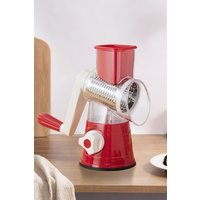 Living and Home Kitchen Manual Slicer with 3 Blades Set Vegetable Chopper Cutter Hand Crank Roller Grater Shredder Kitchen Tools in Red