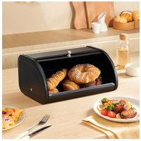Living and Home Metal Roll Top Bread Container Box Storage Bin for Kitchen Countertop in Black