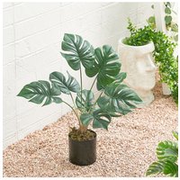Living and Home 53cm Artificial Monstera Deliciosa Plant Potted Ornaments in Black Plastic Pot in Green