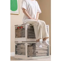 Living and Home Transparent Plastic Closet Wardrobe Organizer Toys Snacks Clothes Folding Storage Boxes in White | Size: XL