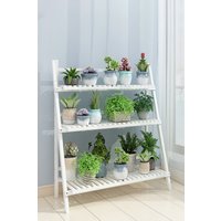 Living and Home 3 Tiers Foldable Wooden Ladder Plant Shelf Balcony Garden Flower Stand in White