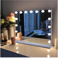 H&O Direct Hollywood Makeup Lighted Mirror Rectangle Cosmetic Mirror in White