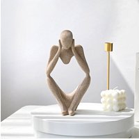 H&O Direct Resin Sculpture Art Abstract Meditator Statue Tabletop Decoration in Beige