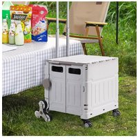 H&O Direct 75L Folding Shopping Cart Plastic Stairs Climbing Trolley Cart in Grey