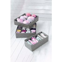 Living and Home 3 Packs Underwear Drawer Storage Box Organizer Bra Socks Ties Tidy Draw Divider in Grey
