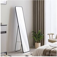 H&O Direct Black Bedroom Rounded Rectangular Floor Mirror Wall Mounted Full-Length Mirror, 47cm W x 157cm H | Size: 47 cm W x 157 cm H