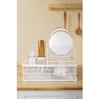 Kitchen 2 Tier Metal Dish Drainer Rack Sink Washing Plates Draining Board White