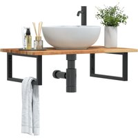 Berkfield Home Basin Shelf Wall Mounted Steel & Solid Wood Acacia in Brown