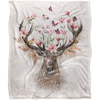 Reinders Floral Deer Silky Touch Super Soft Throw Blanket 152 X 127 cm in White
