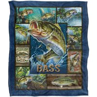JQ Licensing Bass Fishing Silky Touch Super Soft Throw Blanket 152 X 127 cm in White