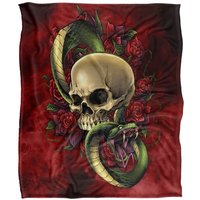 JQ Licensing Brian Allen Skull Snake & Roses Silky Touch Super Soft Throw Blanket 152 X 127 cm in White