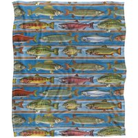 JQ Licensing Freshwater Gamefish Fishing Pattern Silky Touch Super Soft Throw Blanket 152 X 127 cm in White
