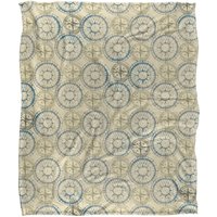 JQ Licensing Jl-Jp Compass Pattern Silky Touch Super Soft Throw Blanket 152 X 127 cm in White