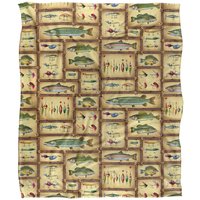 JQ Licensing Fish Sticks Lodge Fishing Lures Pattern Silky Touch Super Soft Throw Blanket 152 X 127 cm in White