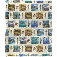 JQ Licensing Fish Paintings Fishing Lures Pattern Silky Touch Super Soft Throw Blanket 152 X 127 cm in White