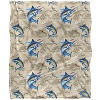 JQ Licensing Jl-Jp-Jq Marlin Tiki Fishing Pattern Silky Touch Super Soft Throw Blanket 152 X 127 cm in White