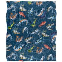 JQ Licensing Jl-Jp-Jq Saltfish Fishing Compass Pattern Silky Touch Super Soft Throw Blanket 152 X 127 cm in White