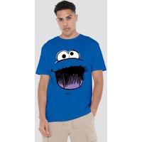 Sesame Street Cookie Monster Retro Sketch Face T-Shirt, Royal | Size: Small