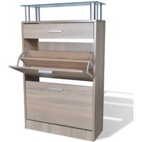 Berkfield Home Shoe Cabinet with a Drawer & a Top Glass Shelf Wood Oak Look in Brown