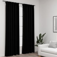 Berkfield Home Linen-Look Blackout Curtains with Hooks 2 pcs Black 140x225 cm