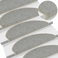 Stair Mats Self adhesive Sisal Look 15 pcs 65x21x4 cm Light Green Grey