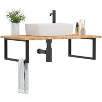 Berkfield Home Basin Shelf Wall Mounted Steel & Solid Wood Oak in Brown