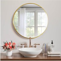 H&O Direct 70cm Nordic Round Framed Wall Hanging Mirror in Gold