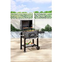 H&O Direct Outdoor Garden Charcoal BBQ Grill with Portable Trolley in Black